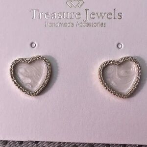 Treasure Jewels shimmering Heart Stud Mother of Pearl Heart Studs Edged With CZs